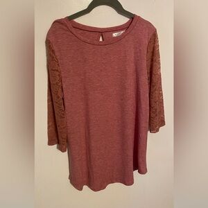 Women's 3/4 Lace Sleeve Round Neck T-Shirt Casual Blouse, M